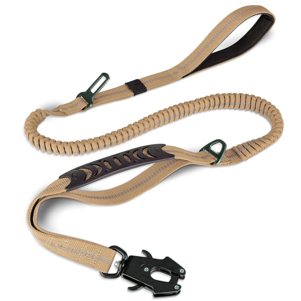 Tactical Dog Leash Heavy Duty, 4-6FT Shock Absorbing Bungee Lead with 2